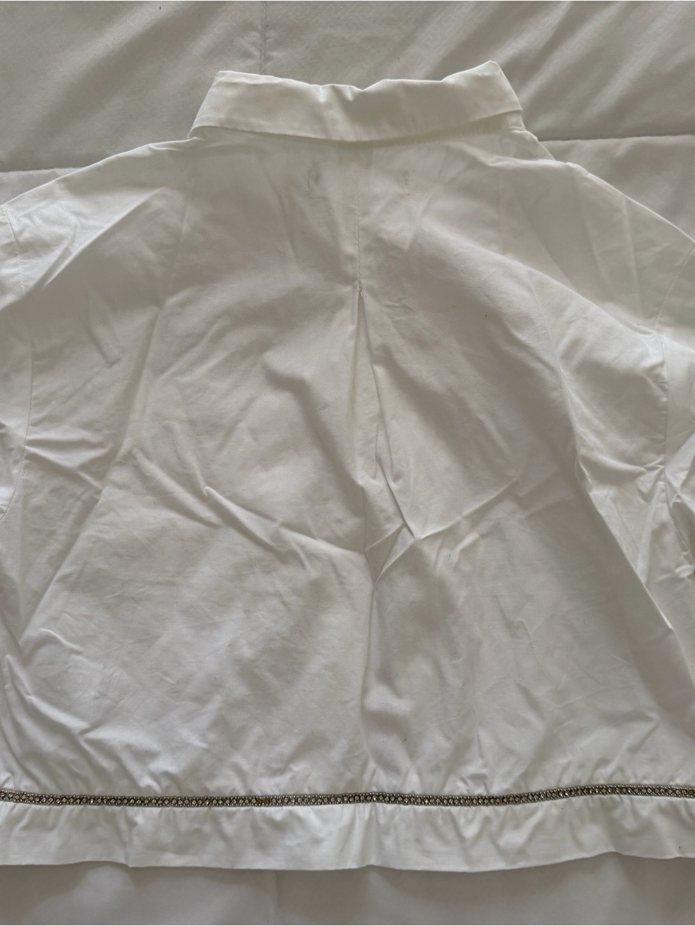 Zara White Short-Sleeve Button-Down Shirt with Trim - Picture 5 of 5